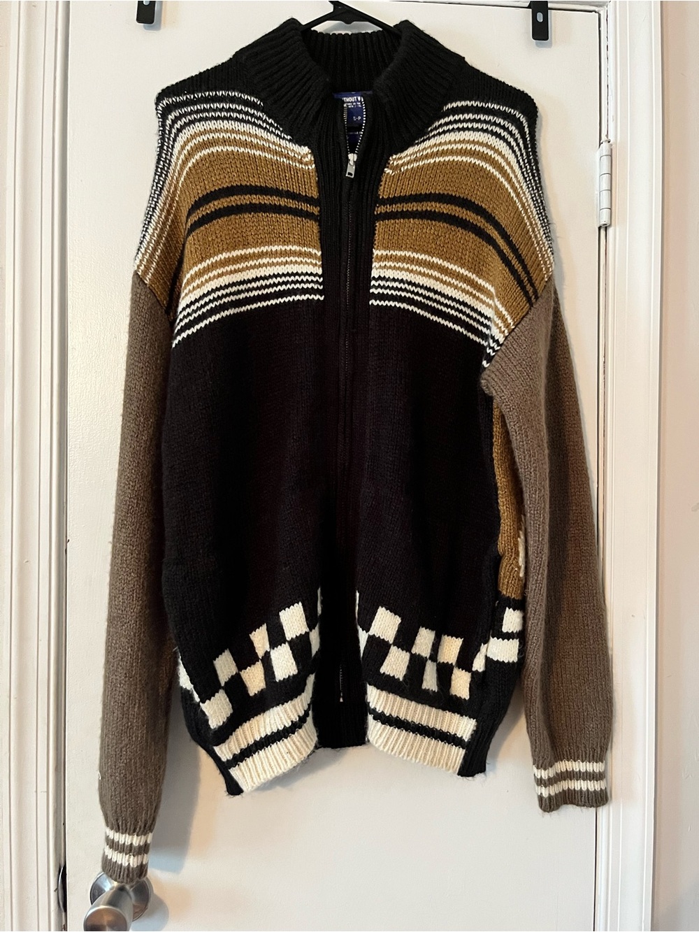 Without Walls zip up knit cardigan sweater small southwestern Aztec Cowichan